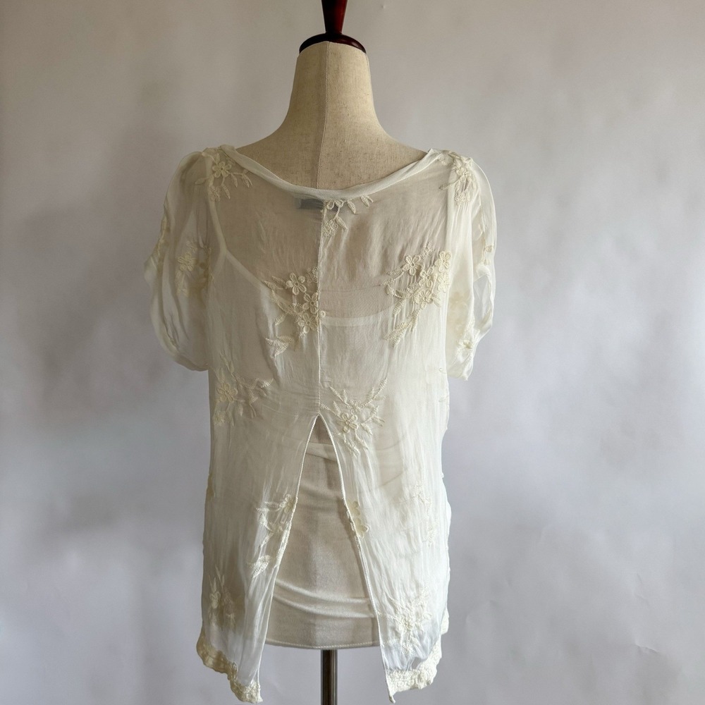 Angela Moda Italy Silk Blend Sheer Embroidered Top Med Romantic Ethereal Angel - Picture 3 of 9